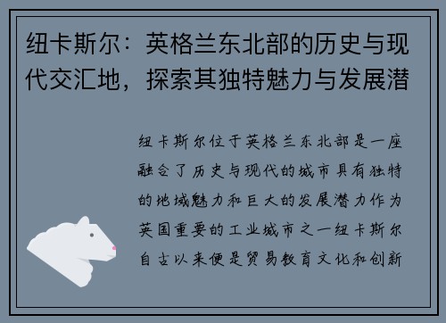 纽卡斯尔：英格兰东北部的历史与现代交汇地，探索其独特魅力与发展潜力
